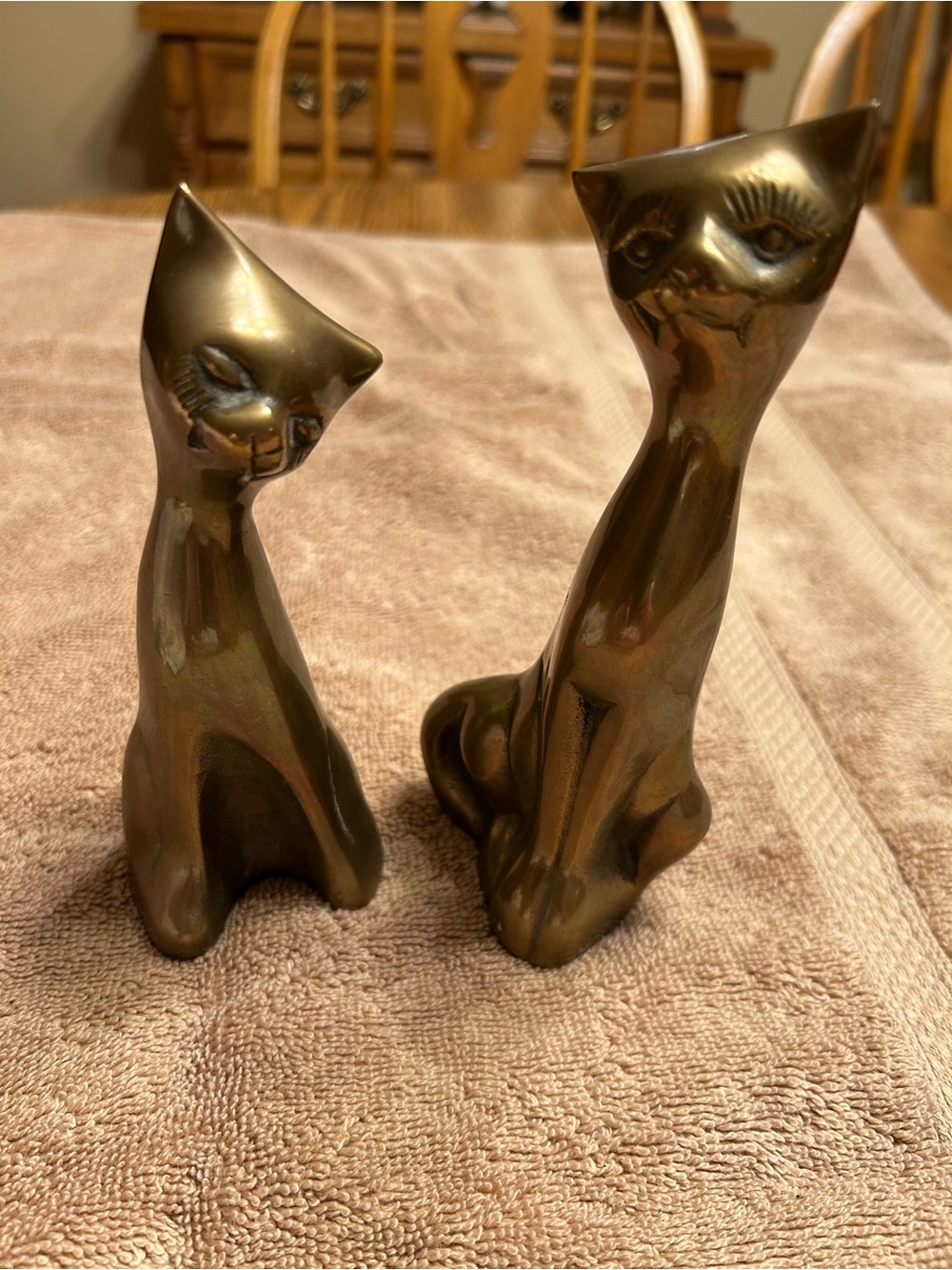Brass Cat Figurine Set - From Korea Decorative Home Accent